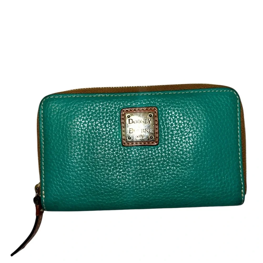 Dooney & Bourke Pebble Leather Zip around Y2k Wallet Teal Green Red Interior med - Picture 2 of 16